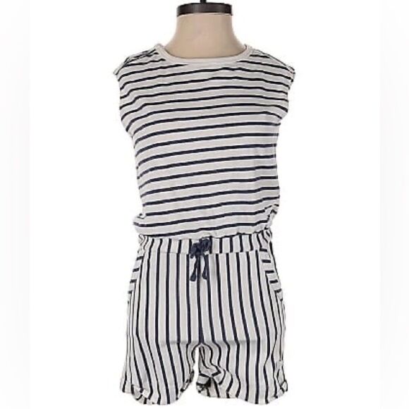 7 for All Mankind Striped Off White Navy Blue Short Romper - Picture 2 of 10